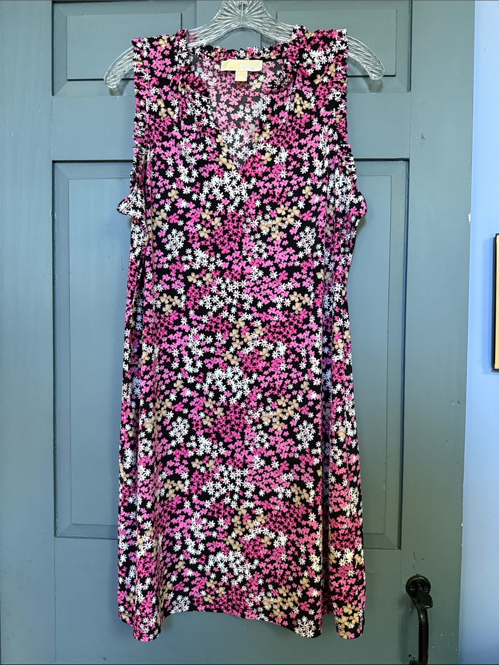 Michael Kors Sleeveless V-Neck Dress in Pink and Black